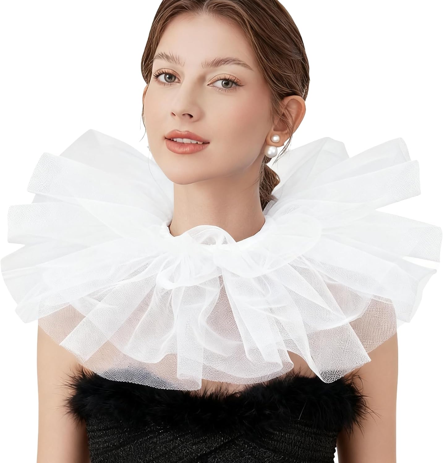 Clown Tulle Ruffle Collar, Layered Mesh Neck Ruffle, Victorian Elizabethan Renaissance Halloween Costume Accessory