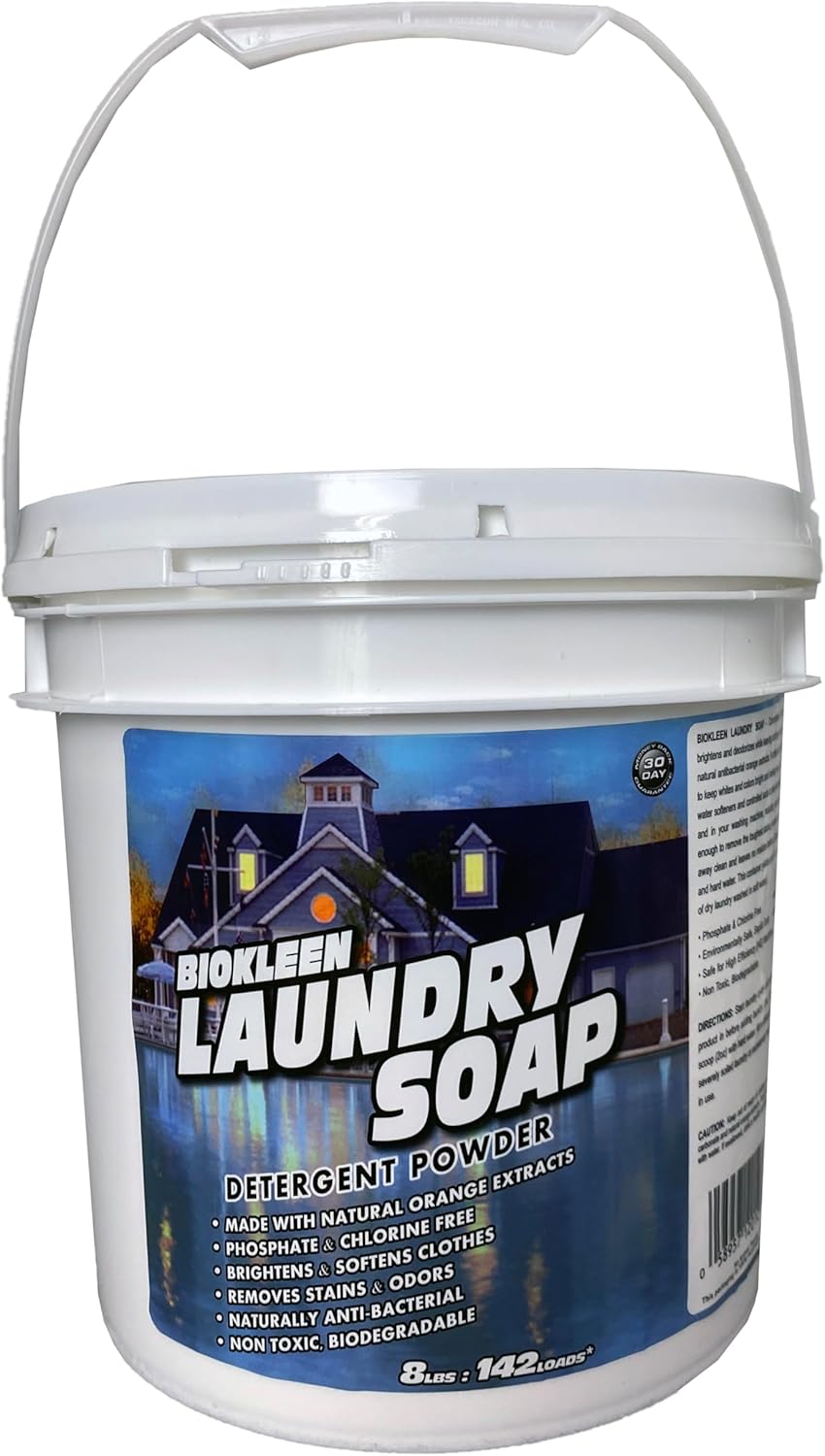 Bio-Kleen Products Laundry Soap, Powdered Detergent, 8lb, 142 Loads, Citrus Extract, Biodegradable