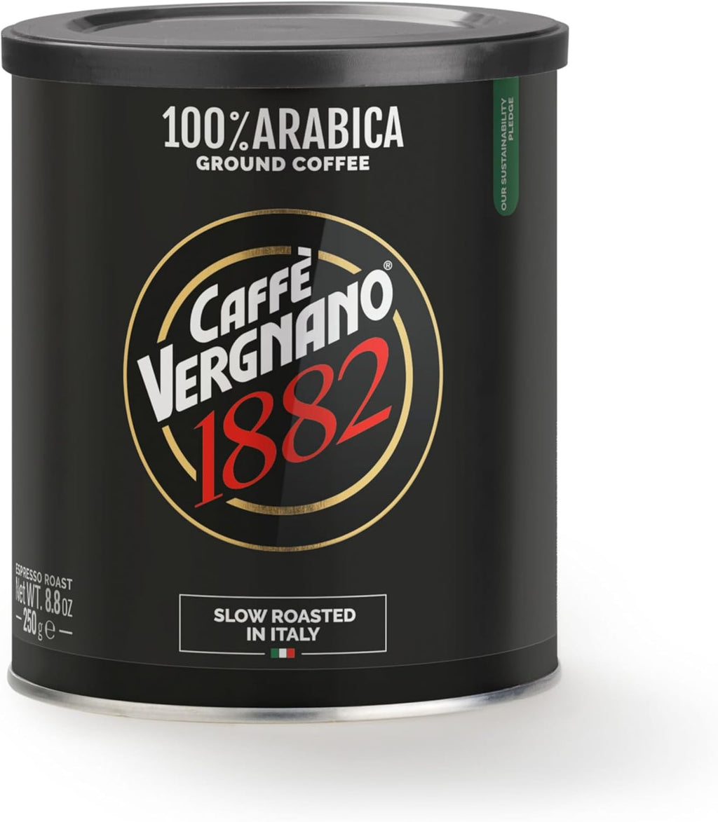 Caffe Vergnano Italian Finely Ground Espresso Coffee – 100% Arabica for Moka, Intensity Level 4 – Sweet & Balanced Blend Slow Roasted with Notes of Chocolate, Hazelnut, Caramel, 8.82 oz Tin