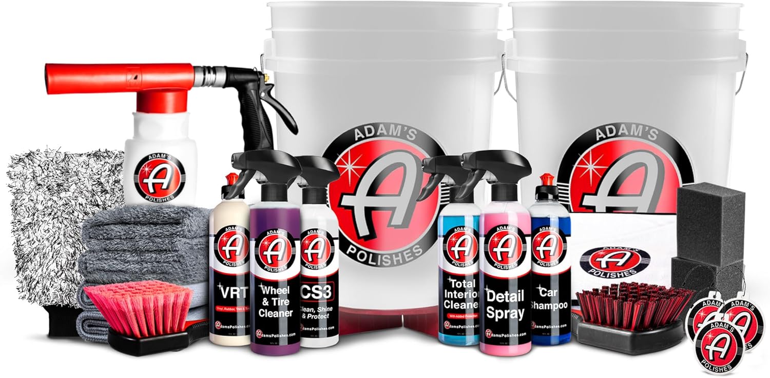 Adam's Essential Car Wash Kit (24-Item) - Auto Detailing Car Care Cleaning Kit with Foam Gun & Bucket Car & Truck Lovers, Dads, Moms and DIYers