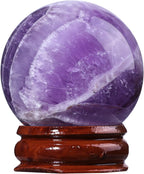 SUNYIK Natural Amethyst Ball Sphere with Wood Stand Polished Stone Orb for Divination Meditation Feng Shui Home Office Desk Decor, 1.3-1.5"(35-40mm)