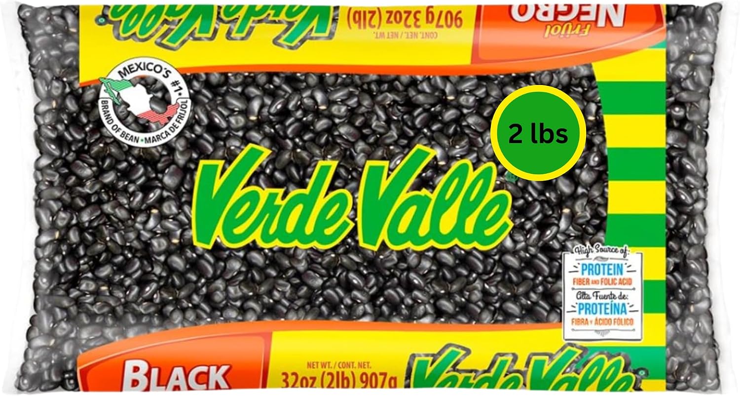 Verde Valle Dried Black Beans 2lb (1 Pack), Dry Black Beans, Pantry Food Staple, Nutritious Mexican Food, Vegan, Non-GMO, Low Sodium Frijoles Negros, Plant Protein for Burrito, Soup, EBT Eligible