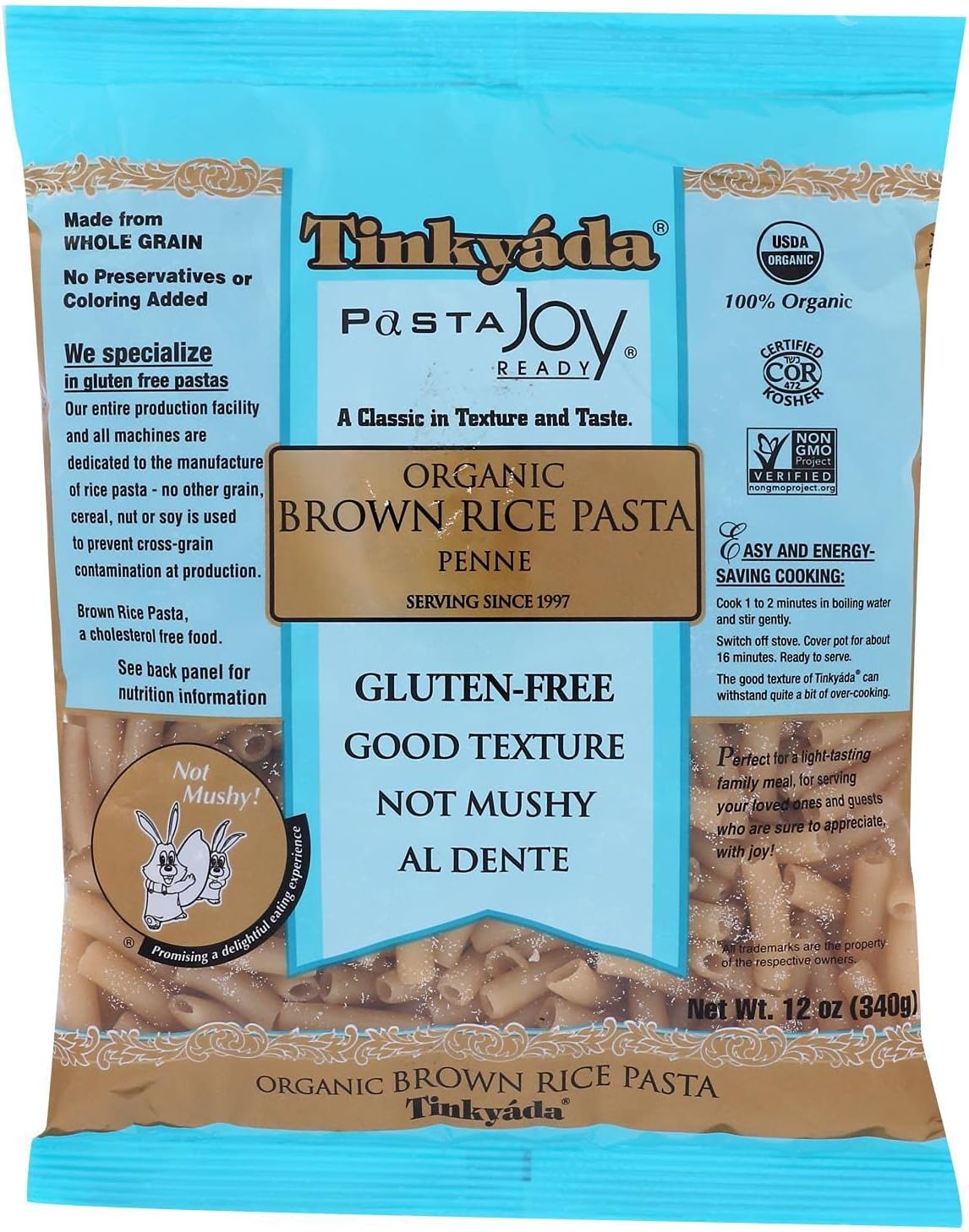 Tinkyada Organic Brown Rice Penne, 12-Ounce Packages (Pack of 12)