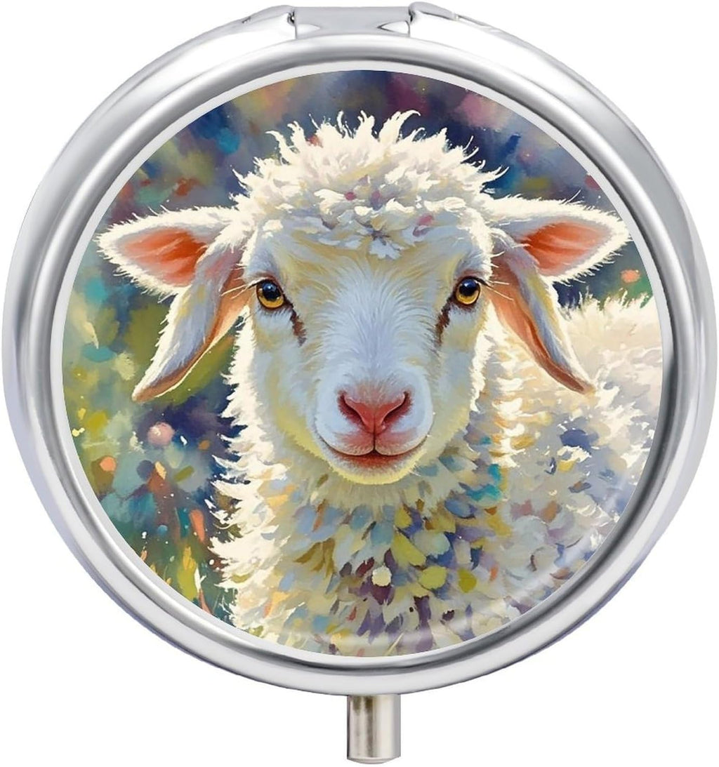 Round Pill Box Cute Sheep Pill Case 3 Compartment Medicine Pill Organizer for Purse & Pocket Portable Travel Pillbox Medicine Vitamin Cod Liver Oil Storage Box Organizer