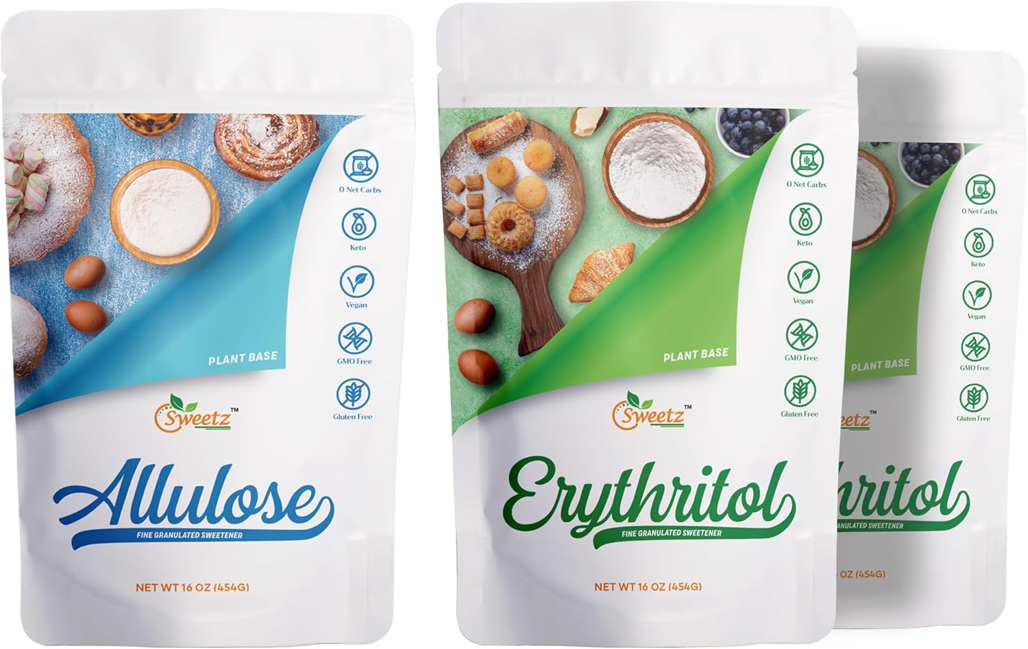 All Purpose Sweeteners: Erythritol 2-Pack & Allulose 1-Pack. Total Servings 342; Zero Calorie Sweeteners, Sugar-Free Substitute for Baking, Smoothies, Coffee; Low Carb Keto Diet Friendly Food | ERY2–ALU1–MPK3, 1LB/Each