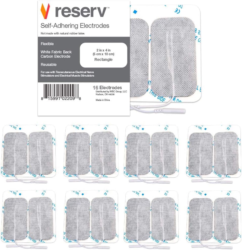 reserv 2" x 4" Rectangle Premium Re-Usable Self Adhesive Electrode Pads for TENS/EMS Unit, Fabric Backed Pads with Premium Gel (Latex Free)(16 Electrodes)