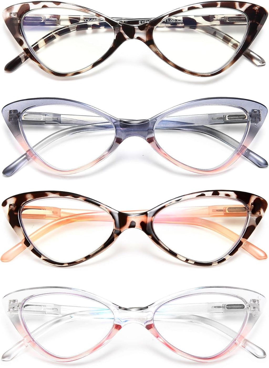 EYEURL Reading Glasses for Women Cat Eye-4 Pack Fashion Blue Light Blocking Readers Anti-Glare/UV Rays Eyeglasses with Spring Hinges 1.50