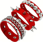 3PCS Leather Bracelets Set Studded Wrap Wrist Cuffs Punk Rock Y2K Emo Wide Wristband Accessories for Teens Women Men