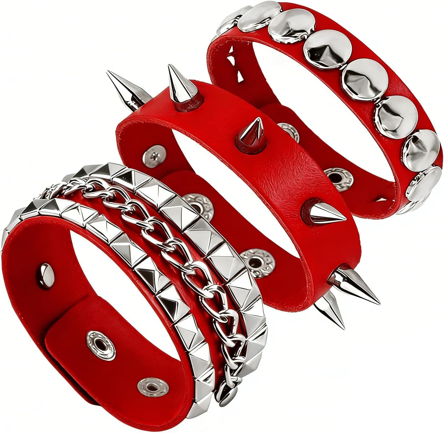 3PCS Leather Bracelets Set Studded Wrap Wrist Cuffs Punk Rock Y2K Emo Wide Wristband Accessories for Teens Women Men