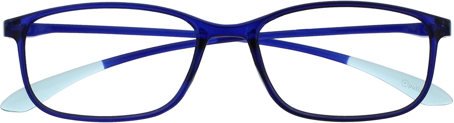 OPULIZE ICE Reading glasses for Women Men,Scratch Resistant Rectangular frame with Spring Hinges, Crystal Dark Blue With Light Blue Tips +2 (Pack of 1)