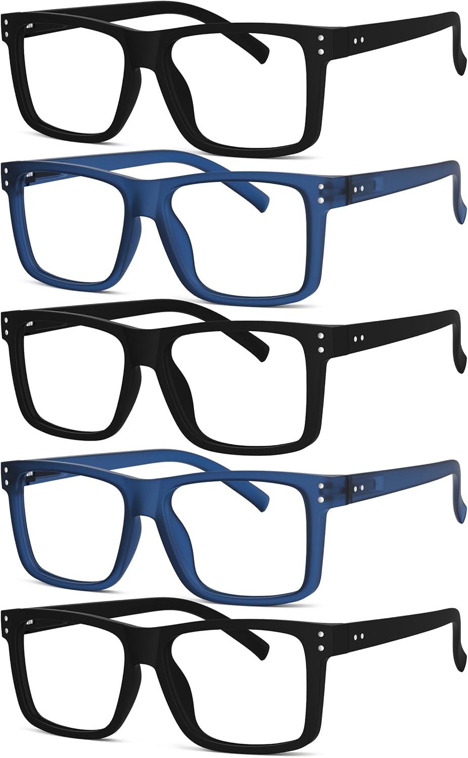 Eyekepper 5-pack Oversized Reading Glasses Square Large Frame Readers for Men and Women - 3 Black and 2 Blue +1.50