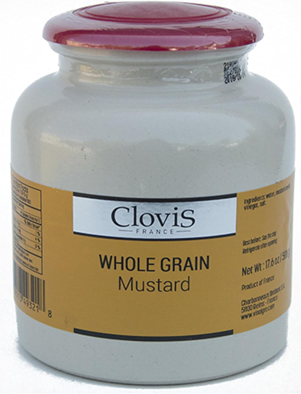 Clovis France Whole Grain Mustard – Sweet & Robust with Whole Mustard Seeds, Ideal for Meats, Vinaigrettes & Charcuterie, 17.6 oz (500g) Porcelain Crock