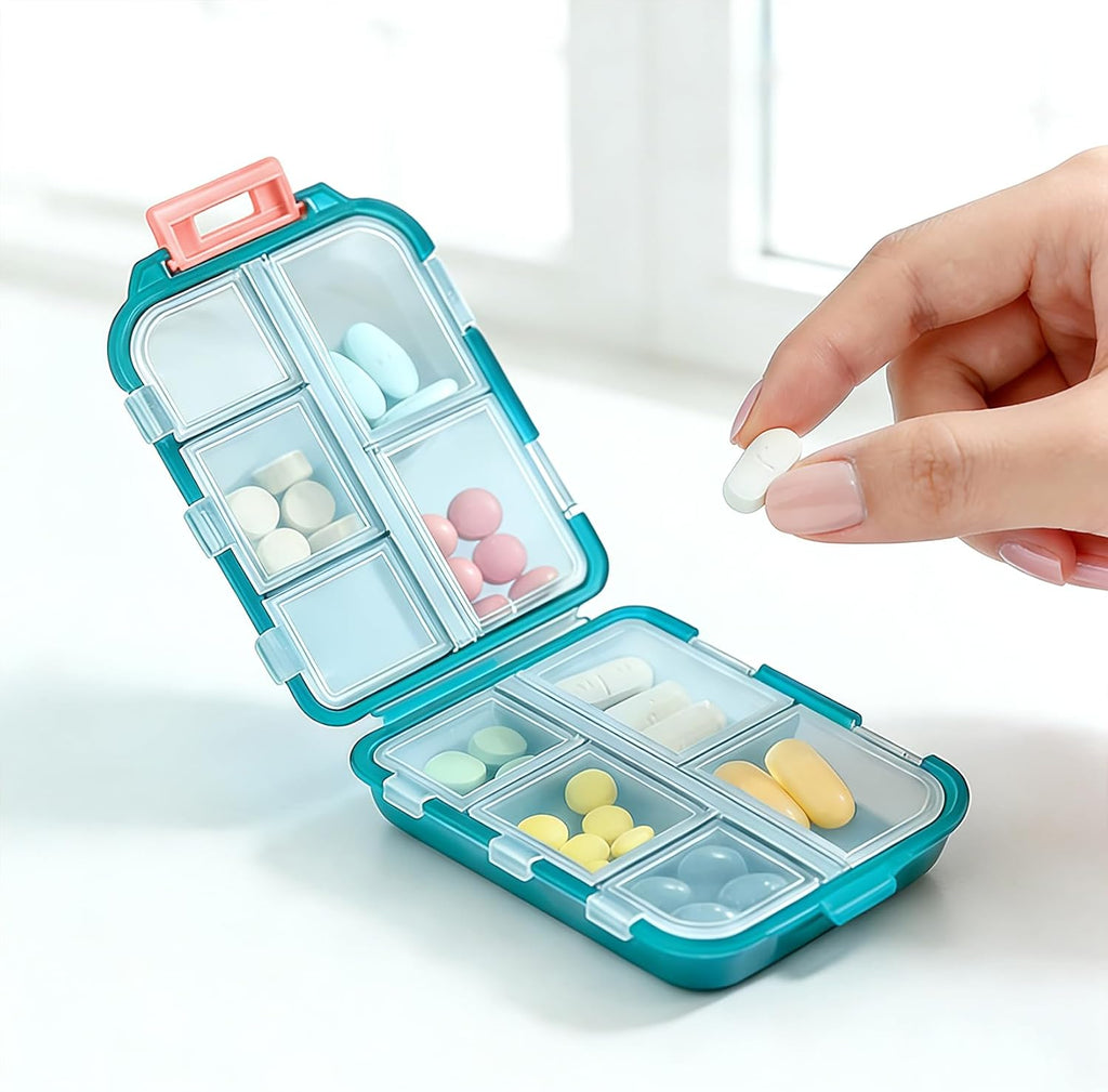 1 PcsPill Organizer for Travel, Double Layer Foldable Weekly Pill Organizers, Medicine Case Pill Box Case Holder with 10 Compartments for Vitamin, Pills, Supplement(Green)