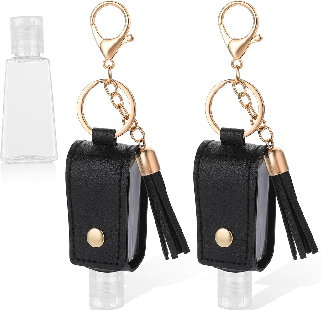 2 Pcs Portable Handwashing Fluid Holder Bottles with Keychain, Refillable Travel Containers, 1oz/30ml Squeeze Bottles for Toiletry Lotion Liquid Soap Shampoo (Black)