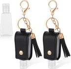 2 Pcs Portable Handwashing Fluid Holder Bottles with Keychain, Refillable Travel Containers, 1oz/30ml Squeeze Bottles for Toiletry Lotion Liquid Soap Shampoo (Black)