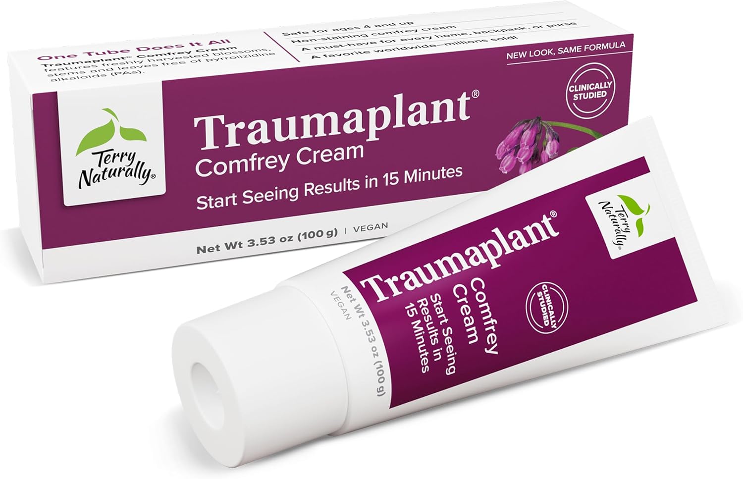 Terry Naturally Traumaplant Comfrey Cream - Non-Staining Herbal Cream - Clinically Studied and Free of Pyrrolizidine Alkaloids - for External Use Only - 3.53 oz
