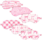 Cuffbow 6 Pack Plush Sleep Mask Set, Cute Plush Eye Masks for Sleeping, Soft Comfortable Travel Nap Blindfold, Sleepover Party Favors for Women(Plaid Bow,Pink)
