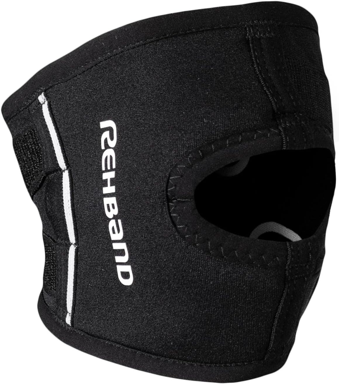 Rehband patella-stabilizing knee support, 1 piece, 3mm neoprene open patella bandage with extra stabilization for the kneecap for sport and active life, Colour:Black, Size:Medium