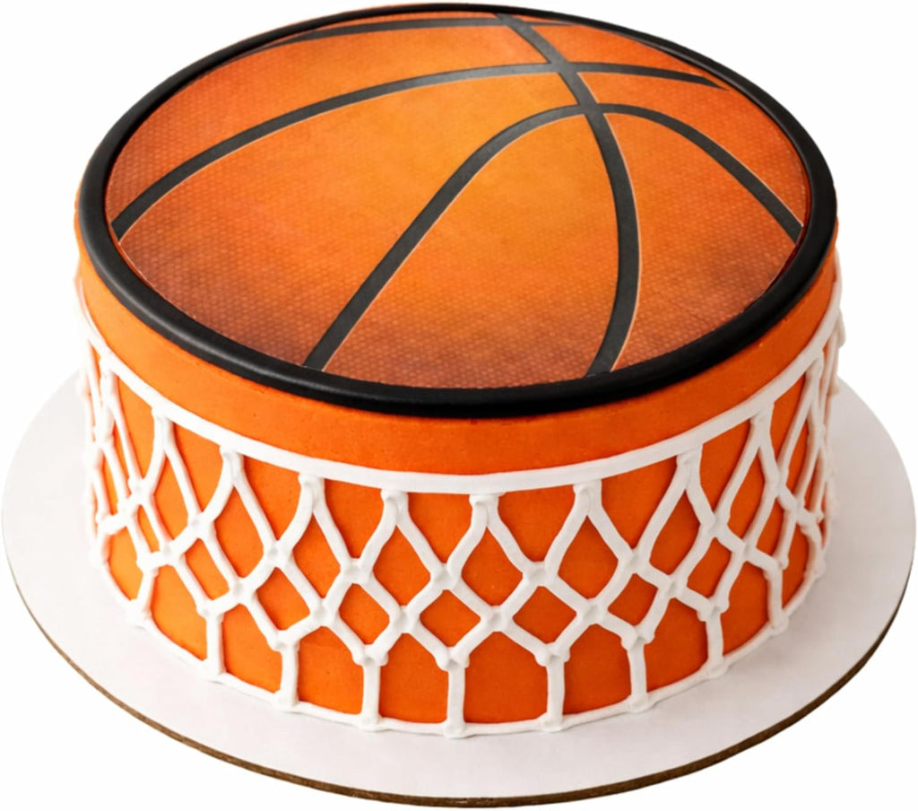 Dekora, Edible Basketball Cake Decoration, Edible Cake Toppers Decoration for Sports Party, Round 7.8 In, For Fondant, Cream, Buttercream and Chocolate Coating, Easy to Use, Sugar-Free