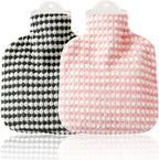 500ML Cute Plush Hot Water Bottle, Hot Water Hand Warmer, Hot Water Bag with Soft Cover for Pain Relief, Menstrual Cramps, Neck Shoulder, Soft Fluffy Hot Bag for Winter, Kids & Adults (2 PCS)