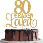 80 Years Loved Cake Topper, Cheers to 80 Years, 80th Birthday Cake Topper, 80th Wedding Anniversary Cake Topper, 80th Anniversary Birthday Party Favor Supplies Gold Glitter
