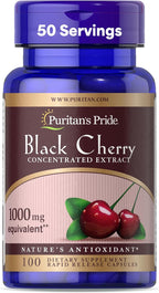 Puritan's Pride Black Cherry Concentrated Extract 250 mg (1000mg Equivalent), Dietary Supplement for General Wellness and Healthy Lifestyle*, 50 Day Supply, 100 Rapid Release Capsules