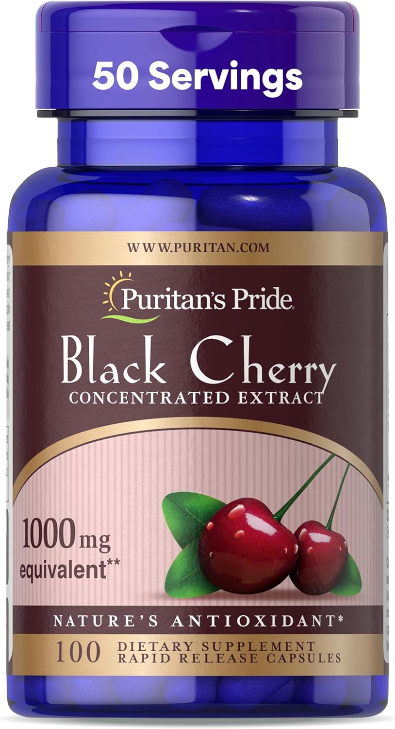 Puritan's Pride Black Cherry Concentrated Extract 250 mg (1000mg Equivalent), Dietary Supplement for General Wellness and Healthy Lifestyle*, 50 Day Supply, 100 Rapid Release Capsules