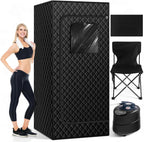 Portable Home Sauna Box for Relaxation & Detoxification with 1500W Steamer, Remote Control, Foldable Chair, Soothing Red Light, 3L Tank, Diatom Mat, 9 Levels, Foldable Design, 30.5 x 30.5 x 69.9 in