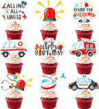 Emergency Vehicle Cupcake Toppers 48 Pieces Fire Truck Police Birthday Cake Picks Sound The Alarm Theme Party Decorations Emergency Ambulance Cake Decoration for Boys Rescue Party Baby Shower Supplies