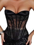 WS Waist Secrets Overbust Corset Top for Women - 15 Steel Boned Lace Up Bustier Perfect Corset for Bridal Wedding or Cosplay