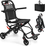 Transport Wheelchair,Lightweight Foldable Transport Chair Folding Wheelchairs with Bag Locking Hand Brakes Safety Belt Design for Adults Seniors Travel 286lbs Load Capacity Black