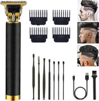 Professional Cordless Hair Clipper and Trimmer for Men, T Blade Zero Gapped Rechargeable Beard Shaver, Hair Cutting Kit With Ear Spoon Tool Set, Black