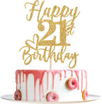 Gold Glitter Happy Birthday Cake Topper, Funny 21st Birthday Party Supplies