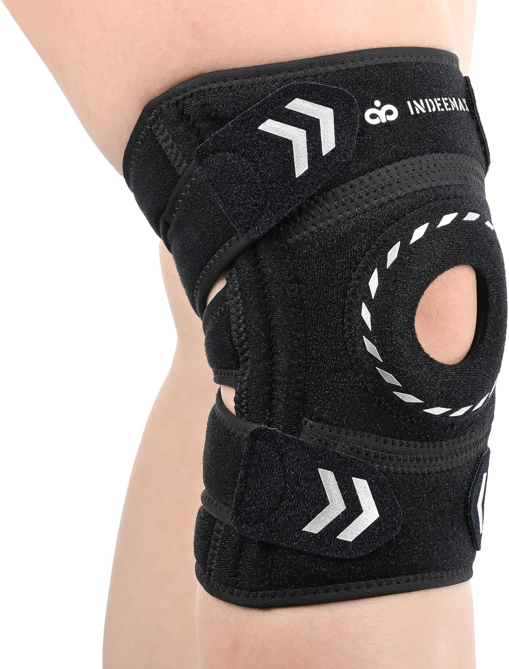Knee Support Brace for Women Men, Adjustable Knee Compression Sleeve Brace Patellar Pad Tendon - Arthritis Pain, Meniscus Tear, Injury Recovery, Running, Workout, Neoprene Knee Braces with Stabilizers and Open Patella, Black