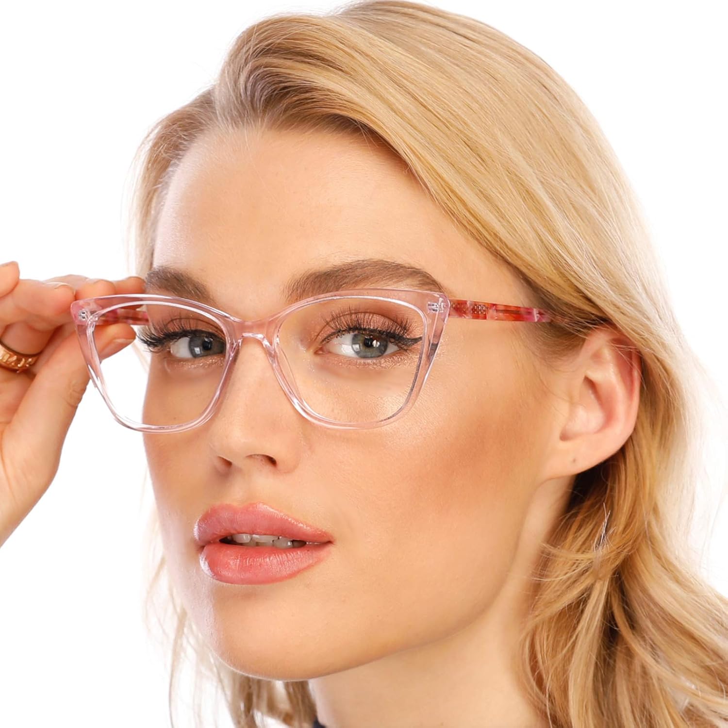 AQWANO Blue Light Block Reading Glasses Women Cateye Computer Readers 1.25 Stylish Oversized Designer Anti Glare UV Ray Filter Eyeglasses, Pink