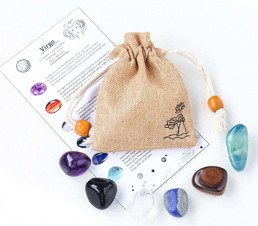 6pc Crystals Tumble Stones Bulk Set Constellation Lucky Gem Amulet Tumbled Polished Natural Stones for Wicca, Reiki, and Energy Crystal Healing,Virgo