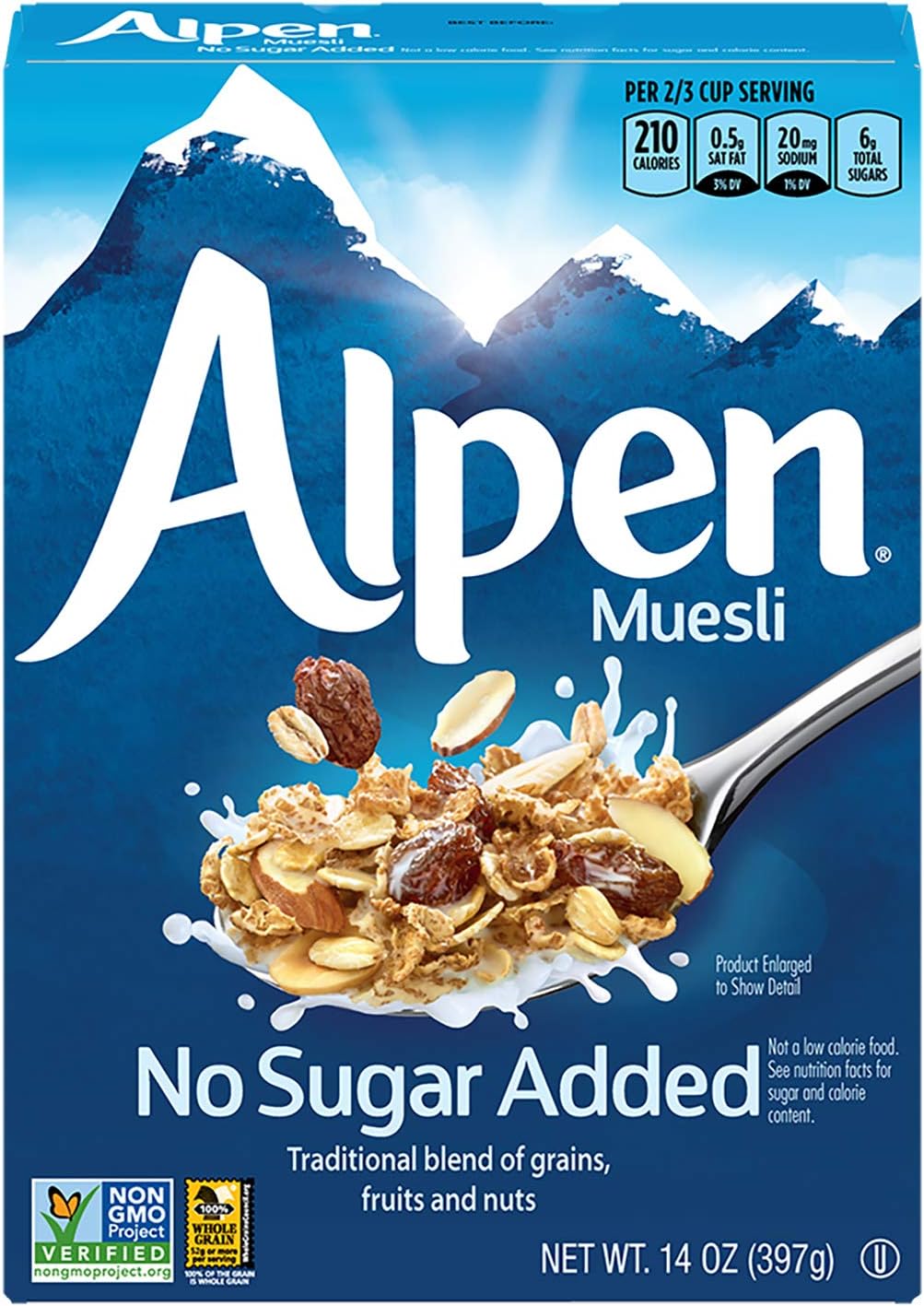 Alpen Muesli Cereal, No Sugar Added, 14 Ounce