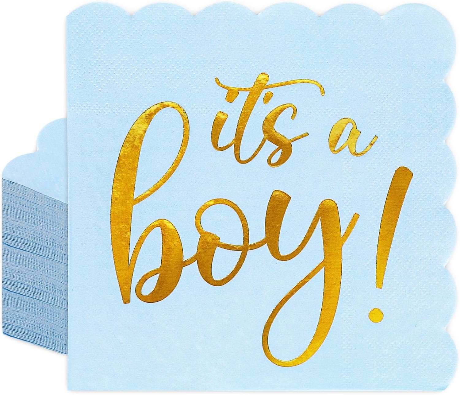 FYSUIMU 100 Pcs It's a Boy Napkins Blue Gold Foil Scalloped Disposable Napkin Paper Luncheon Dinner Napkin for Baby Shower Gender Reveal Table Supplies