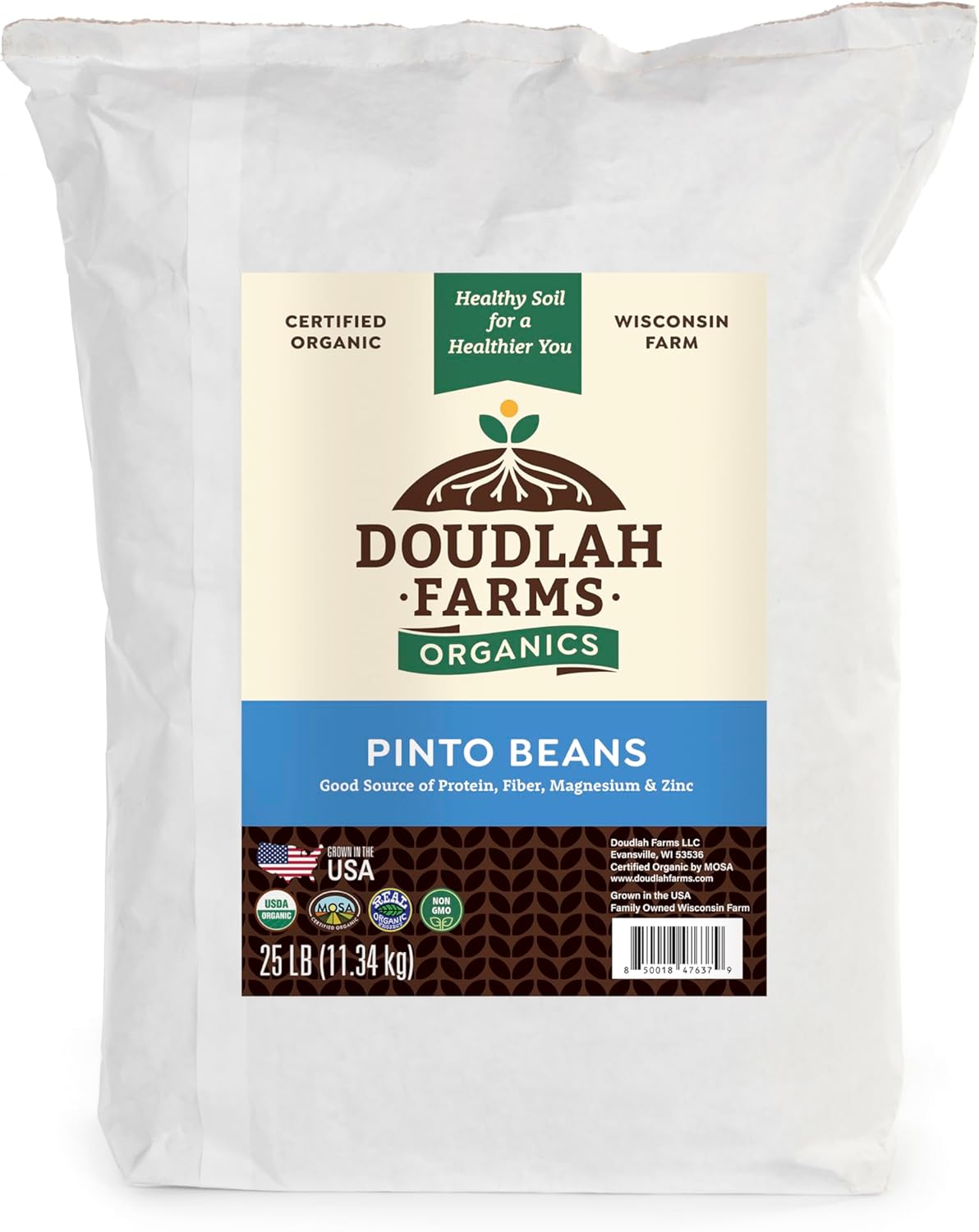 Organic Dried Pinto Beans 25 lb bulk - Non-GMO, Tested Clean Certified, Vegan - Rich in Fiber & Protein for Soups, Burritos, Salads, and Chili - Farmed From Regenerative Soil, Grown In USA by Doudlah Farms