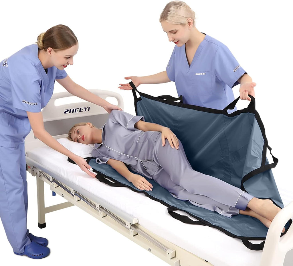 Multipurpose 55" x 36" Positioning Bed Pad with Reinforced Handles - Reusable & Washable Patient Sheet for Turning, Lifting & Repositioning - Double-Sided Nylon Fabric, Gray