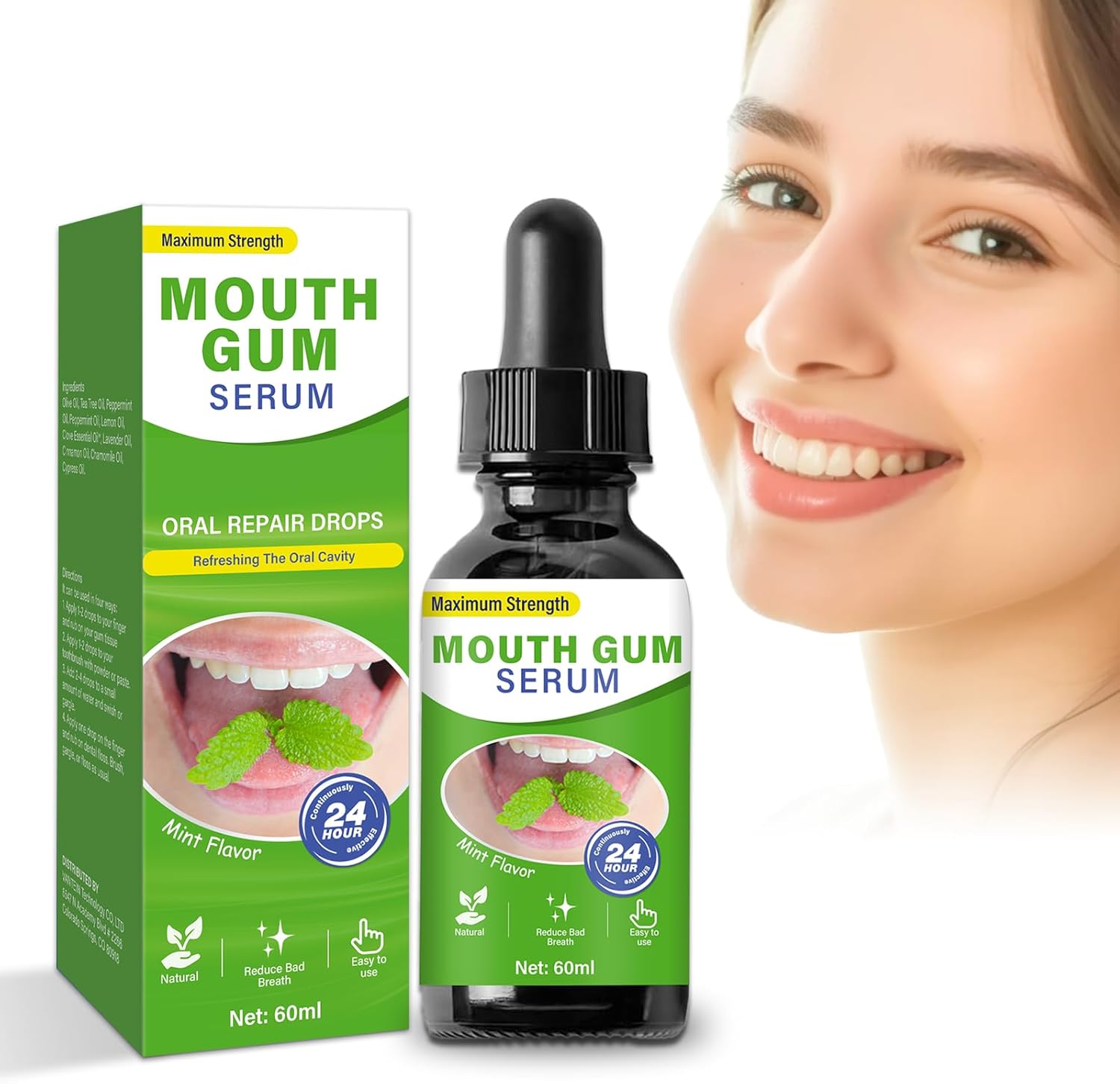 Gum Restore Drops, Gum Repair for Receding Gums & Stain Removal, Bad Breath Treatment for Adults(Green, 2 Fl Oz)