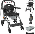 Portable Bedside Commode Chair 3-in-1, Foldable Toilet Chair with Raised Seat & Shower Chair, for Use with Wheelchairs for Adults, Heavy Duty Commode for Elderly, Disabled, Supports 330 lbs (BLACK)