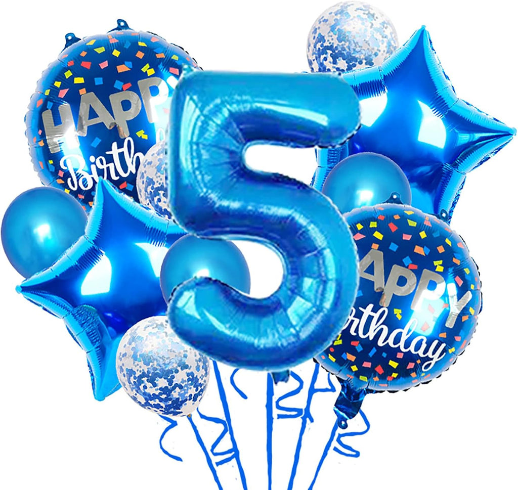 Balloons, 11 pcs Foil Balloons 5 Year Old for 5st Birthday Party Supplies Decoration, Confetti Balloon Kids Years (5th, Blue)