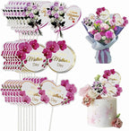 24PCS Happy Mothers' Day Cake Topper Set,Heart Round Butterfly Orchid Rose Flower Cupcake Picks, 3 Styles Cake Decoration for Birthday Mother's Day Party Favors Supplies
