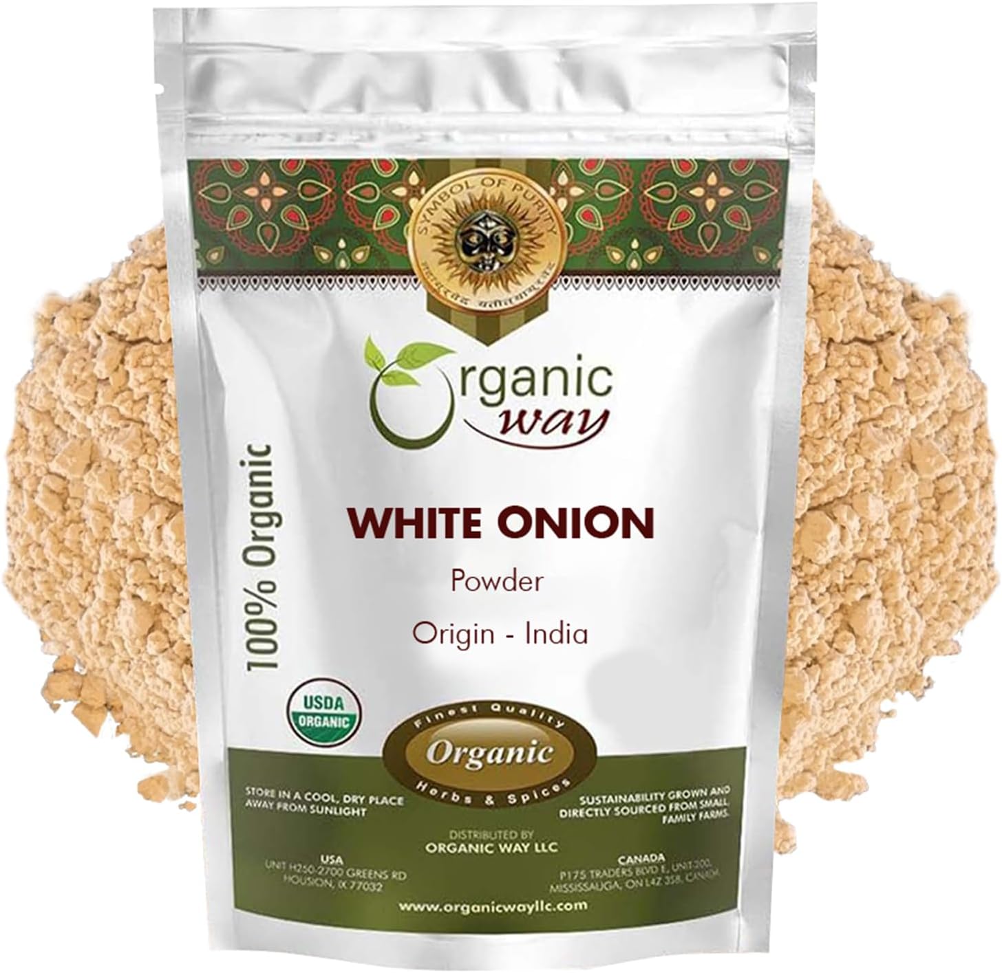Organic Way White Onion Power | Granulated Onion Powder | USDA & Kosher Certified | Non GMO & Gluten Free | Origin India (1 lb - 16 Oz)