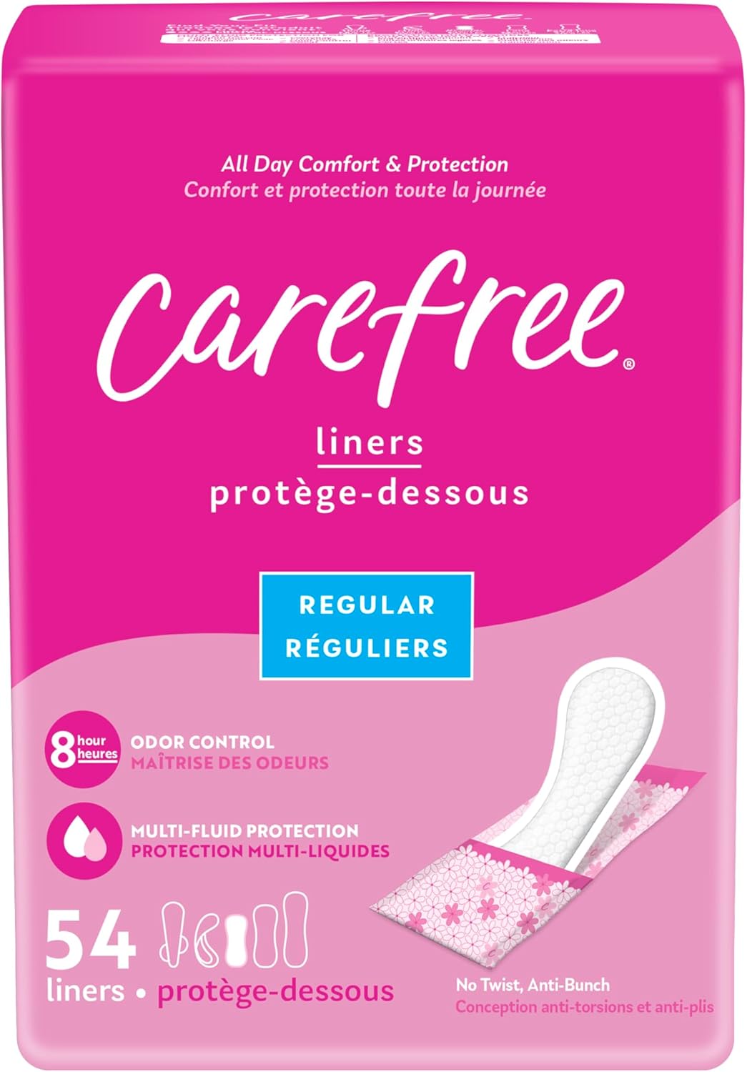 Carefree Panty Liners for Women, Regular, Wrapped, Unscented, 54ct