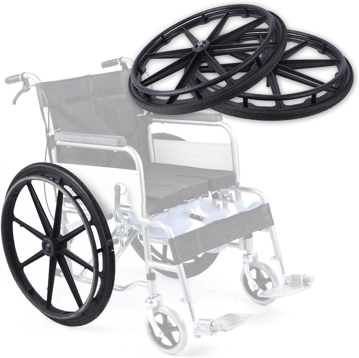 WORDFUN 2 Pcs Rear Wheelchair Wheels Replacement, 20in 22in 24in Wheelchair Caster Assembly, Silence, Replacement PartsUniversal Fit, Replacement Wheels for Wheelchair Walkers