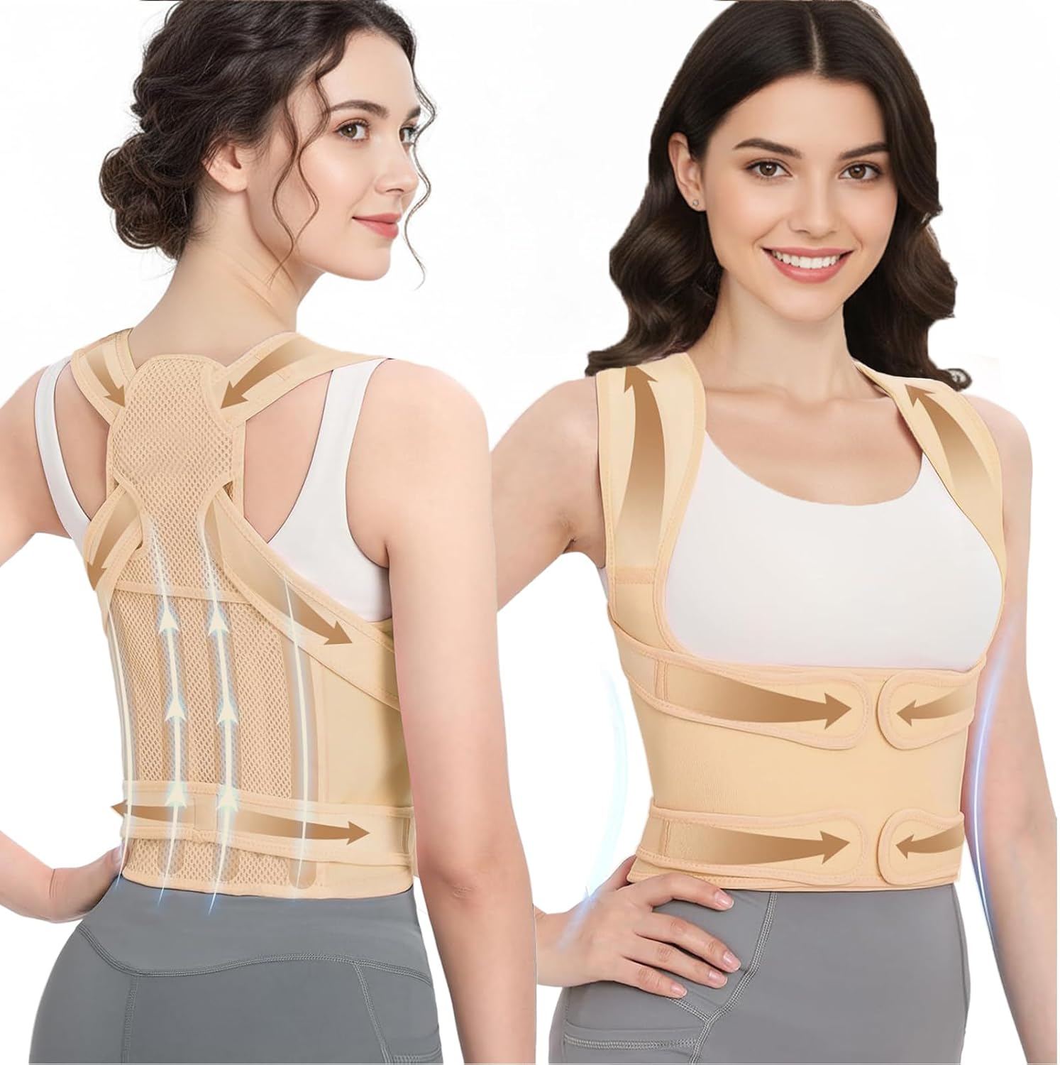 Posture Corrector for Women & Men – Adjustable Back Brace with Full Back Support, Shoulder Straightener for Spine Alignment, Scoliosis, Hunchback & Back Pain Relief (Beige, Medium)