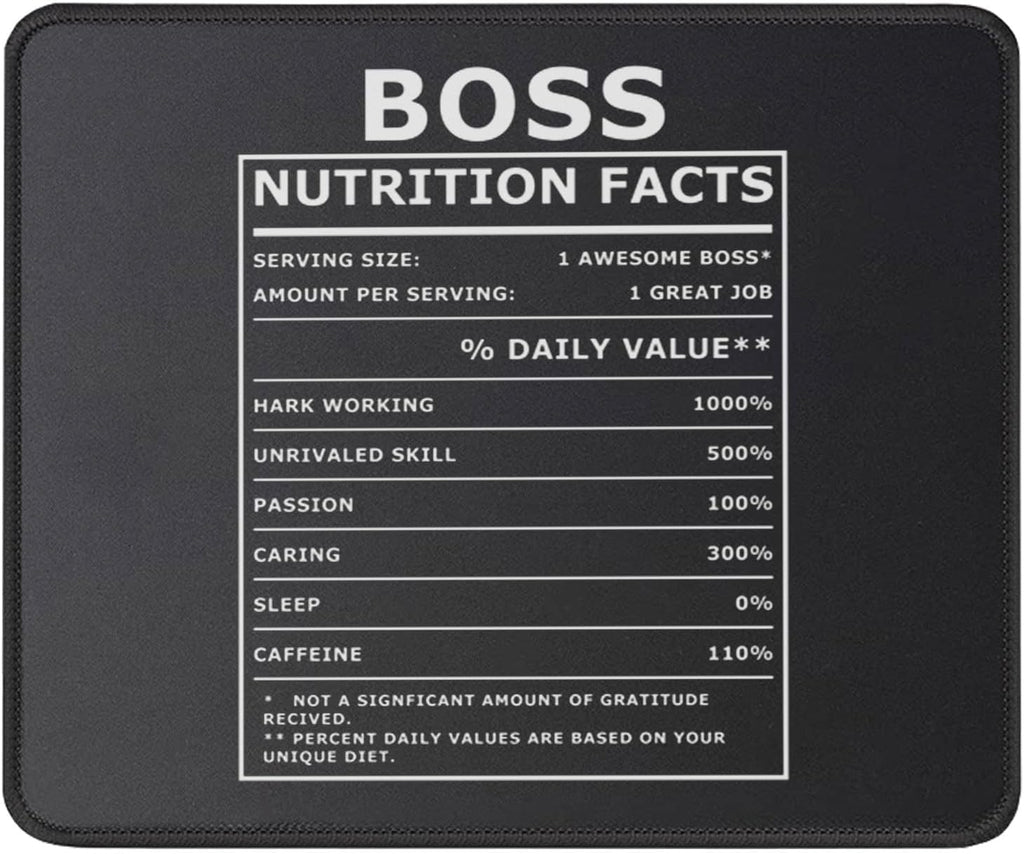 Boss Nutritional Facts Mouse Pad - Funny Boss Day Gifts Office Gifts - Moving Appreciation Retirement Birthday for Men Women Boss from Employees - 9.5 Inch Mouse Mat