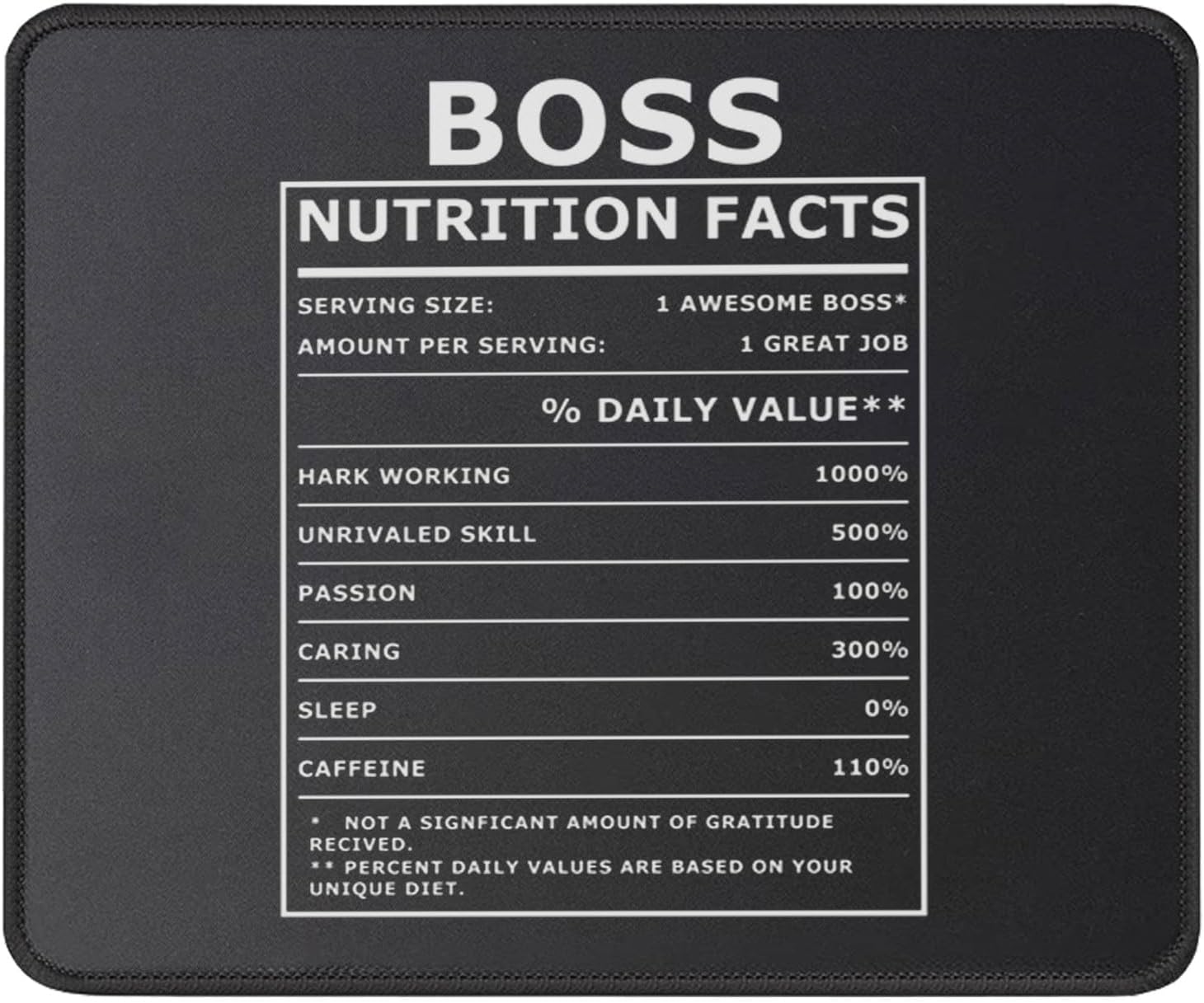 Boss Nutritional Facts Mouse Pad - Funny Boss Day Gifts Office Gifts - Moving Appreciation Retirement Birthday for Men Women Boss from Employees - 9.5 Inch Mouse Mat